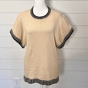 Miss Sparkling Cream and Black Short Sleeve Sweater Size XL